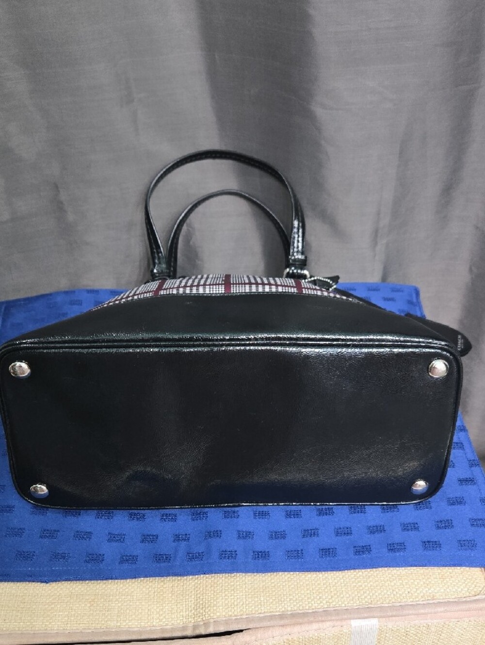 Coach Black and Burgundy Plaid Dome Satchel with Silver Hardware - Picture 4 of 13